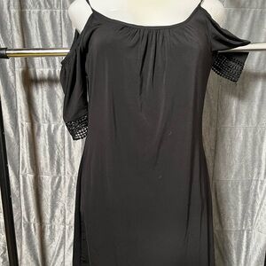 Black Cold Shoulder Dress with Beaded Sleeves